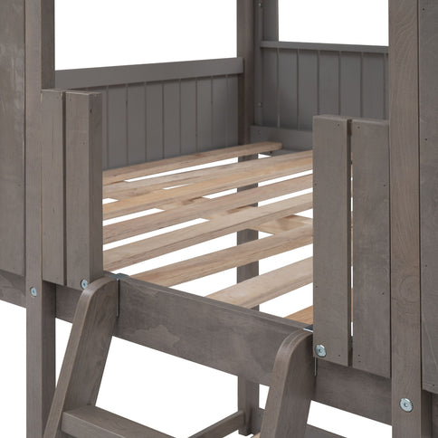 Bunk Bed With Roof, Window, Guardrail, Ladder