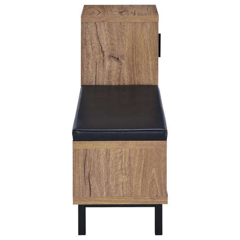 Stagg - 1 Door Entryway Shoe Storage Bench With Cushion, 4 Tier Hidden Storage - Natural