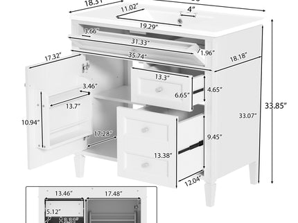 Bathroom Vanity With Top Sink, 2 Drawers, Tip Out Drawer