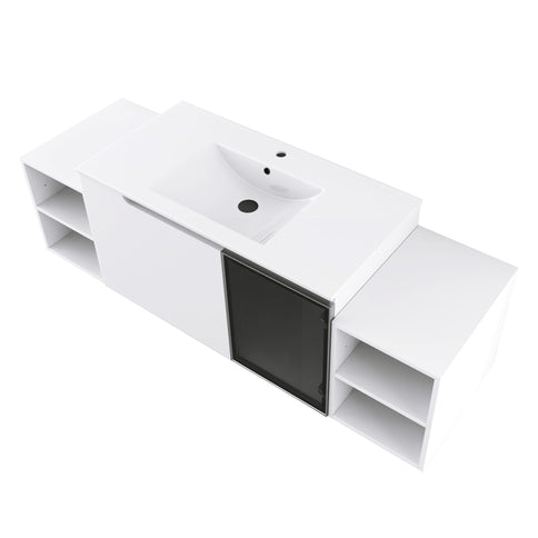 Wall Mounted Bathroom Vanity With Sink, Cabinet & Half Door