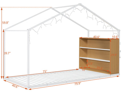 Bed House Frame With Shelves And Lights