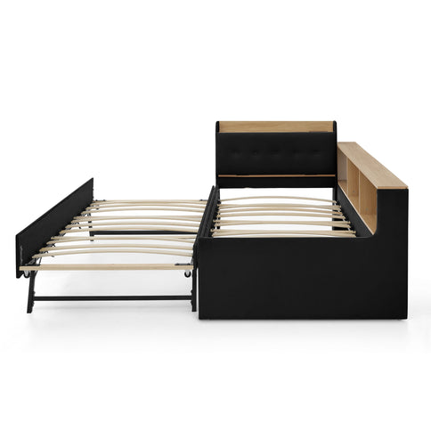 Upholstered Daybed With Storage Headboard, Wireless Charging, LED Lights