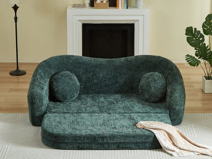 Curved Convertible Sofa, 2 In 1 Frameless Folding Sofa Bed With Pull Out Base And Deep Seat