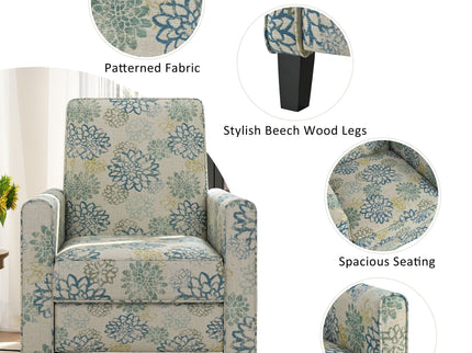 Upholstered Push Back Recliner Chair For Living Room - Blue