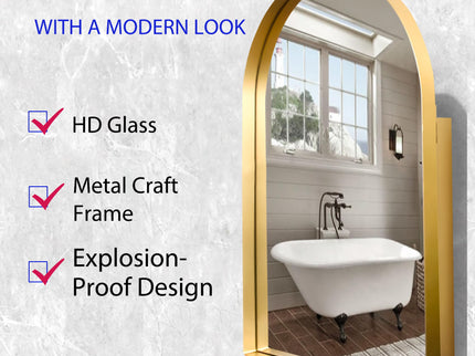 Arched Recessed Medicine Cabinet, Metal Framed Bathroom Wall Cabinet With Mirror And Adjustable Shelves, Wall Mirror With Storage For Bathroom