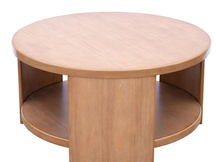 Minimalist Round Coffee Table With Shelf Storage - Natural