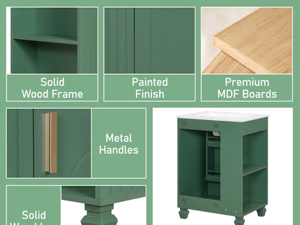 Classic Retro Bathroom Vanity With Sink, Door Shelf, Side Open Storage Frame