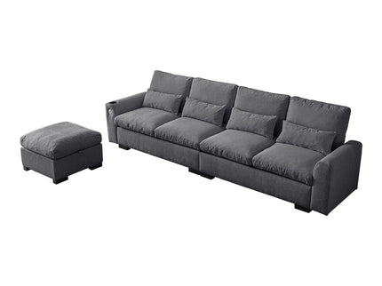 Modern Modular L Shaped Sofa Couch Reversible Ottoman With Storage Removable And Washable Cushions Sofa With USB Ports & Cup Holder For Living Room