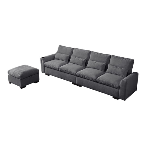 Modern Modular L Shaped Sofa Couch Reversible Ottoman With Storage Removable And Washable Cushions Sofa With USB Ports & Cup Holder For Living Room