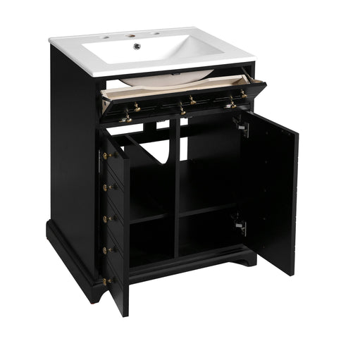Bathroom Vanity With Drawer And Soft-Closing Doors, Sink Storage Cabinet For Small Spaces - Black