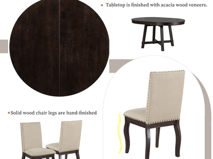 Round Extendable Dining Table Set With 4 Upholstered Chairs