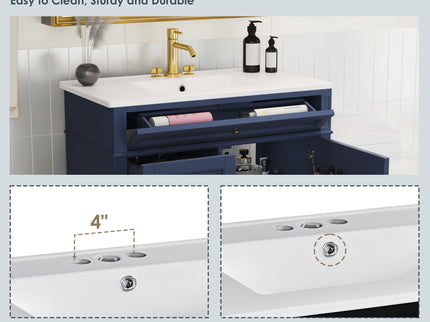 Bathroom Vanity With Top Sink, Modern Bathroom Storage Cabinet, 2 Drawers And A Tip-Out Drawer, Single Sink Bathroom Vanity - Blue