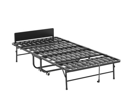 Twin Folding Bed With Adjustable Headboard, Memory Foam For Tall People, Heavy-Duty Portable On Wheels, Easy Assembly - Black