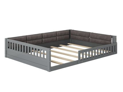 Upholstered Platform Bed With Guardrail And Pillow