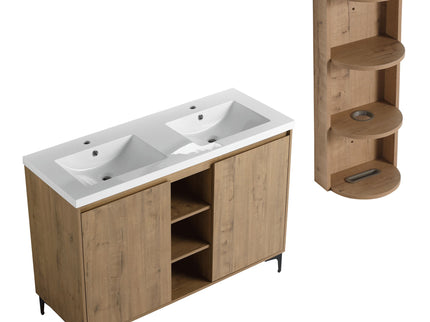 Elegant 48" Freestanding Bathroom Vanity With Double Resin Sink And Storage Rack Soft Close Doors - Imitative Oak