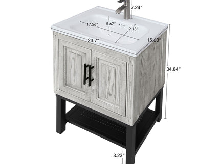 Modern Freestanding Bathroom Vanity With Ceramic Sink, Hot And Cold Faucet, Storage Cabinet & Open Shelf