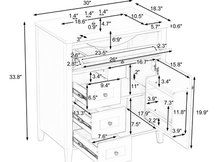Modern Bathroom Vanity With Sink, 3 Drawers And Adjustable Shelf