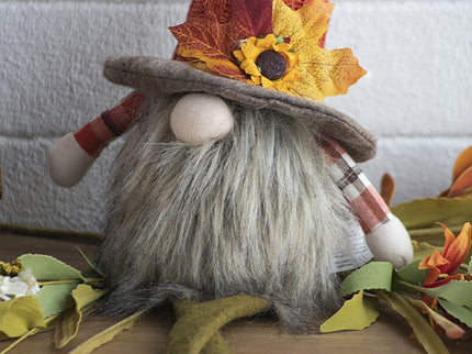 Sitting Gnome With Maple Leaf On Hat, For Holiday Harvest Festival Fall Festival & Thanksgiving Table Decorations (Set of 2) - Orange Multi