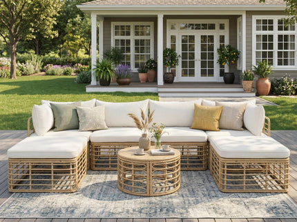 Outdoor Patio Furniture, All-Weather Rattan Sectional Sofa Set With Thick Cushions And Pillows, Freely Combined Conversation Sets For Garden, Backyard, Balcony