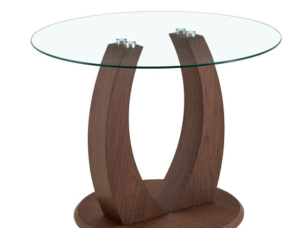 2 In 1 Round Glass Dining Table With Adjustable Curved Base, - Transparent / Walnut