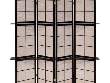 4 Panel Folding Screen With Shelves - Brown