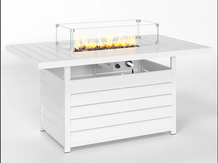 Rectangular Propane Fire Pit Table With Burner, Lava Rock, Waterproof Cover