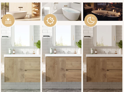 Double Sink Bathroom Vanity, Cabinet & Soft Close Doors, Divided Drawers, Wall Mounted Storage - Wood