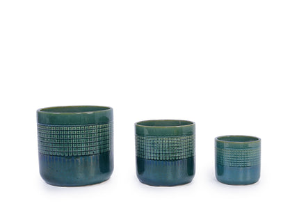 Grid Flowerpot (Set of 3), Planter For Patio, Garden, Windowsill - Blue / Green