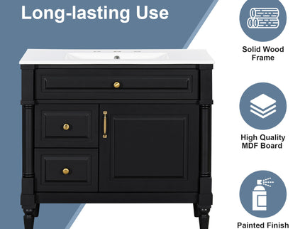 Freestanding Bathroom Vanity With Sink, Adjustable Shelf, Flip Drawer
