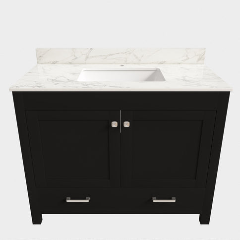 Bathroom Vanity Set, Cabinet With Doors & Drawers, Single Faucet Hole - Black