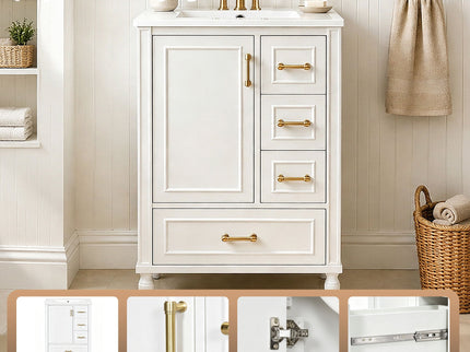 Modern Bathroom Vanity With Sink, Soft Close Doors, 3 Drawers