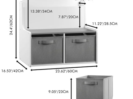 Bookshelf With Storage Bins, Bookcase With Book Display Shelf And 2 Bins, Cute Bear Shaped Backboard, Toy Organizer - White
