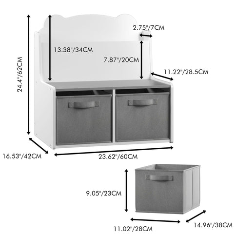 Bookshelf With Storage Bins, Bookcase With Book Display Shelf And 2 Bins, Cute Bear Shaped Backboard, Toy Organizer - White