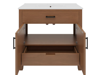 Bathroom Vanity With Ceramic Sink, Modern Free Standing Cabinet With Soft Close Drawers