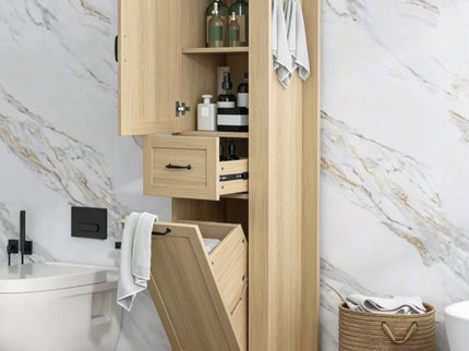 Modern Tall Storage Cabinet With Tilt-Out Compartment, Adjustable Shelves