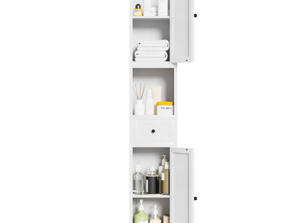 Tall Narrow Bathroom Cabinet With 5-Tier Storage, Adjustable Shelves, Freestanding - White