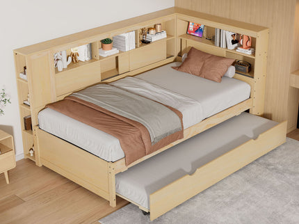 Daybed With Storage Shelves, USB Charging, And Trundle Bed
