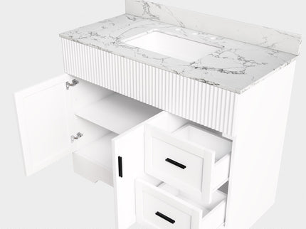Bathroom Vanity Set, Fluted Cabinet, Soft Close Doors & Drawers, 3 Faucet Holes, Sink Included - White