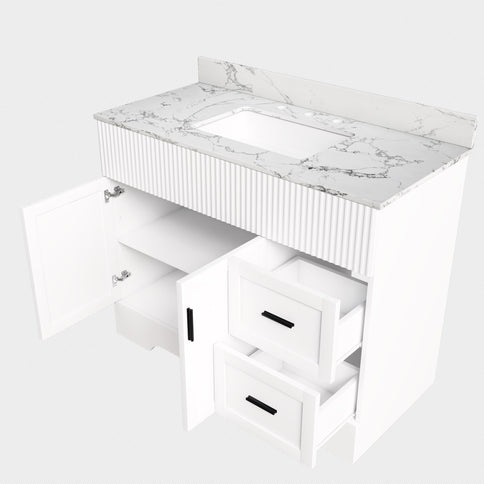 Bathroom Vanity Set, Fluted Cabinet, Soft Close Doors & Drawers, 3 Faucet Holes, Sink Included - White
