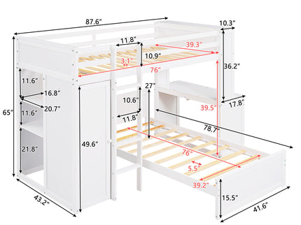 Loft Bed With A Stand Alone Bed, Shelves, Desk, And Wardrobe