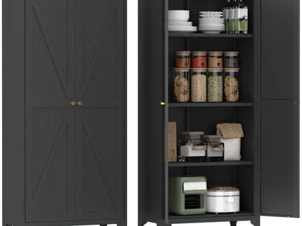 Adjustable 2 Door Kitchen Pantry Cabinet With Striped Design