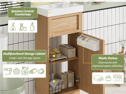 15.75" Bathroom Vanity With Reversible Resin Sink And Cabinet - Wood
