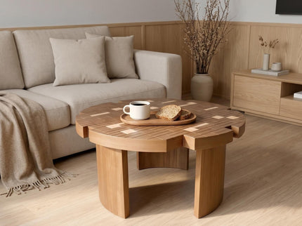 Round End Table For Living Room - Brown / Yellow
