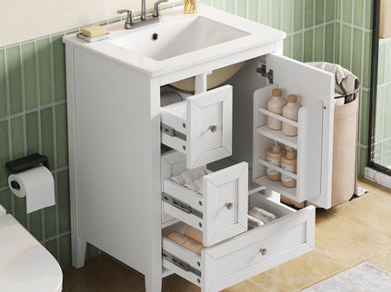 Modern Bathroom Vanity With Sink, Soft Close Drawers & Door, Storage Rack