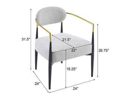 Mid Century Modern Upholstered Accent Armchair With Tapered Legs - Beige / Black / Gold