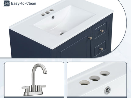 Freestanding Bathroom Vanity With Sink, Soft Close Door, 3 Drawers