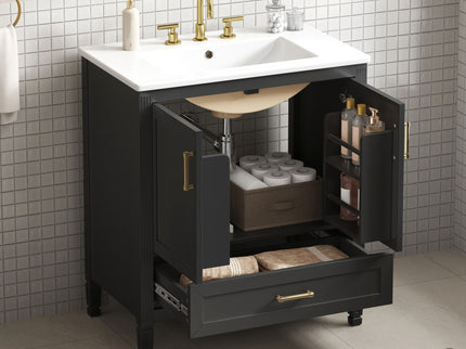 Elegant Fluted Bathroom Vanity With Sink, Soft Close Doors & Drawer