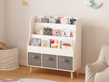 Bookshelf With 3 Bins, Storage Shelf For Toys And Books
