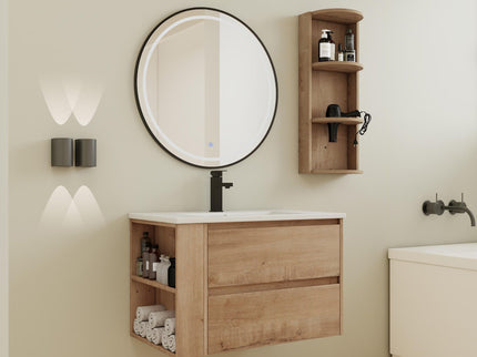 Modern Wall Mounted Bathroom Vanity With Ceramic Sink And Storage Rack, 2 Soft Close Drawers