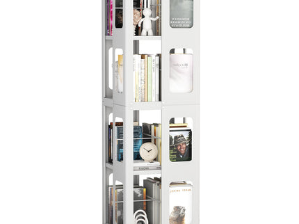 4 Tier All Steel Rotating Bookshelf With 360° Wheels, Large Size Sturdy & Spacious Book Rack, New Style Bookshelf - White